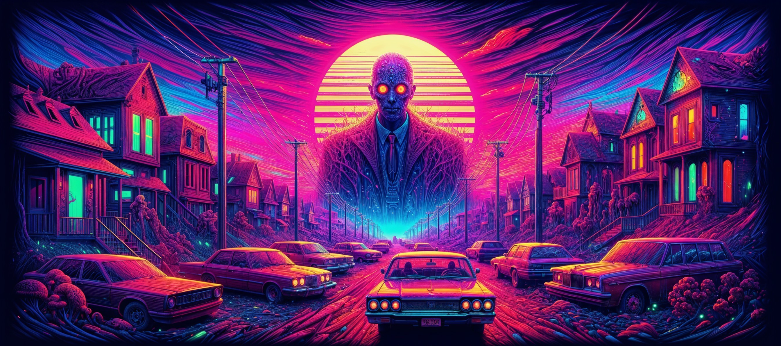 Surreal Retro-Futuristic Street with Robotic Figure