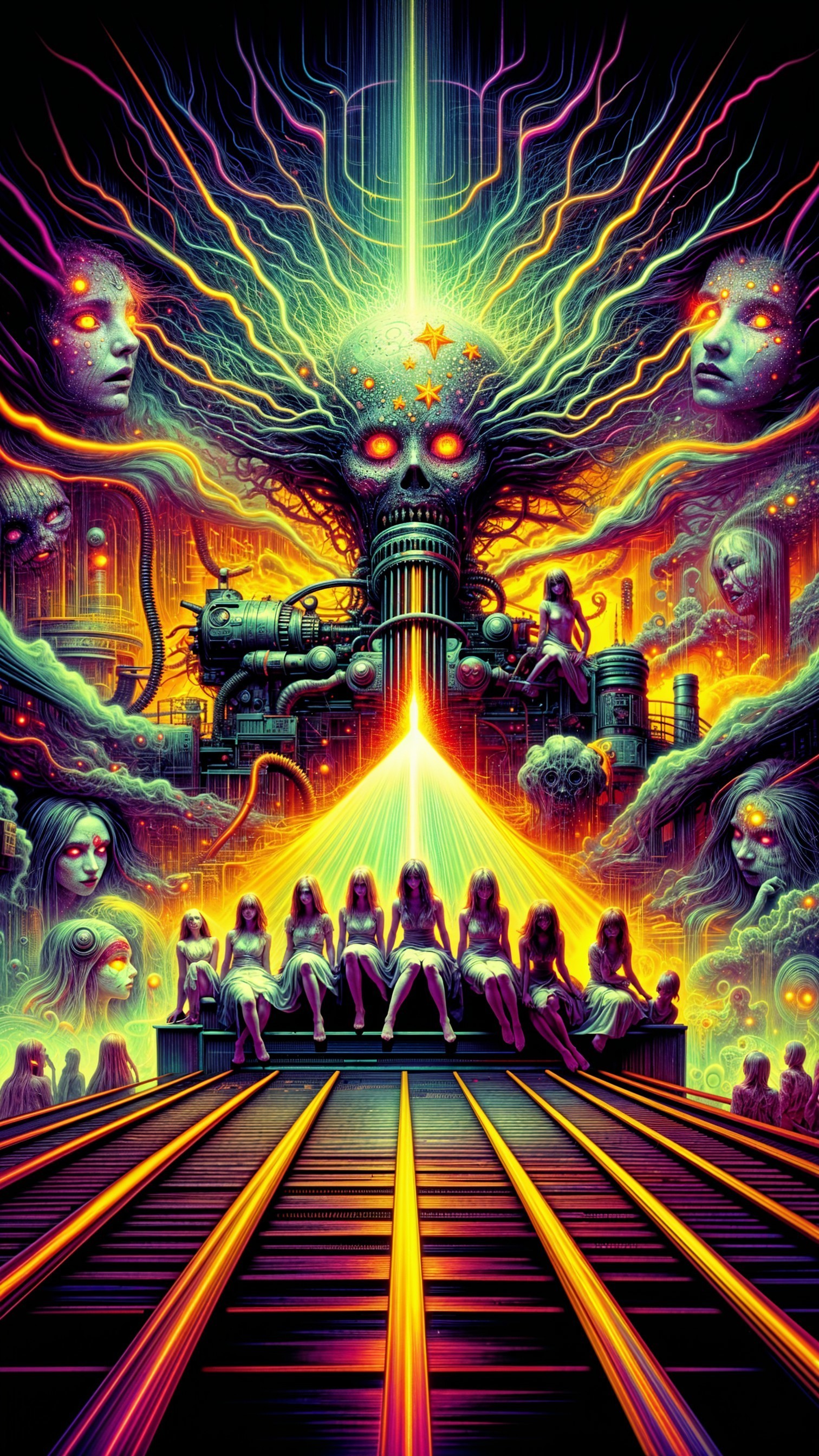 Surreal Landscape with Skull Entity and Ghostly Faces