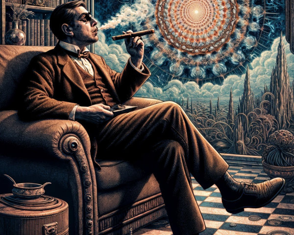 Well-Dressed Man in Vintage Decor with Mandala Art