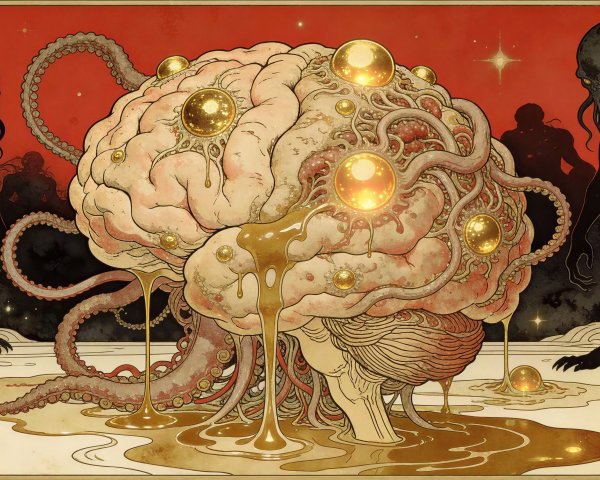Digital Illustration of a Pink Brain with Tentacles