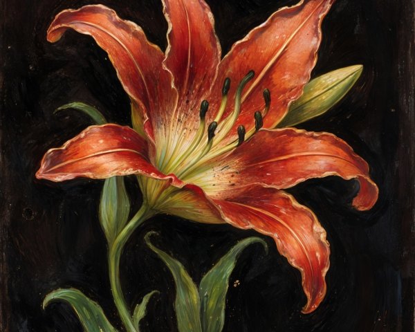 Vibrant Orange Lily Blooming with Green Leaves