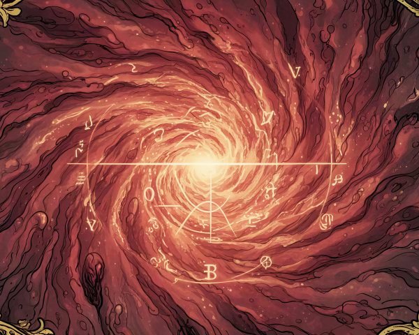 Cosmic Spiral Vortex with Ethereal Symbols and Border