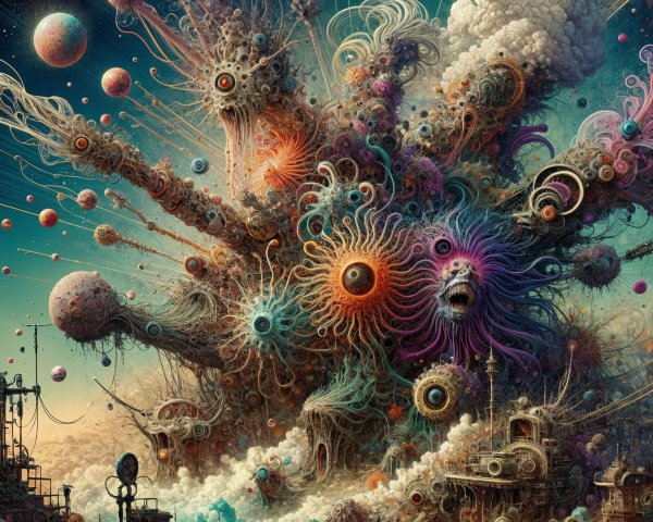 Surreal Cosmic Landscape with Vibrant Colors and Forms