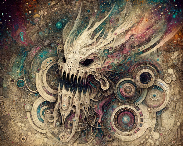 Surreal Illustration of a Monstrous Skeletal Face