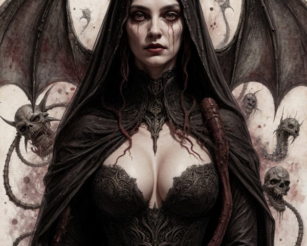 Dark Figure in Cloak with Skulls and Vines