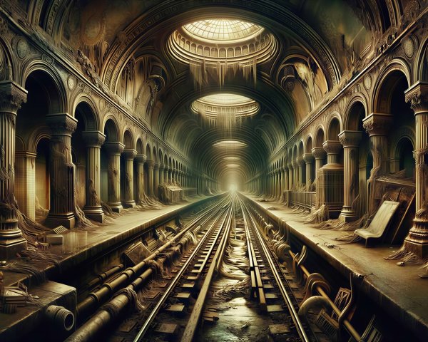 Abandoned Underground Train Station with Roman Architecture