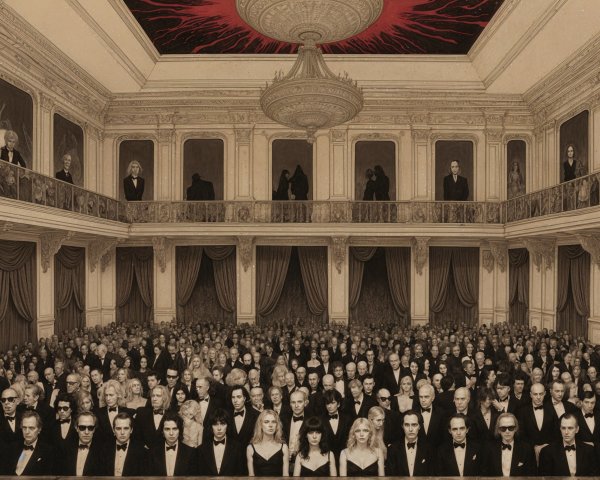 Formal Gathering in an Ornate Grand Hall