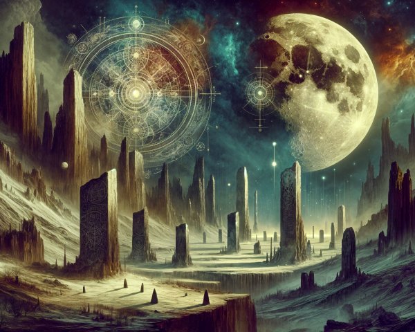 Mesmerizing landscape with cosmic backdrop and moon