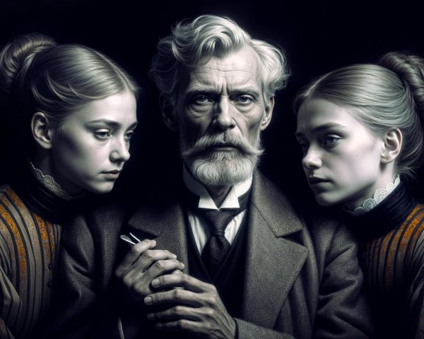 Dramatic Portrait of Older Man and Two Young Women