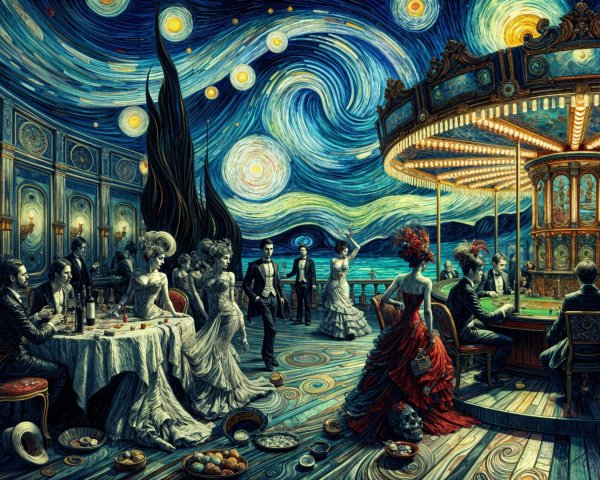 Vibrant Night Sky Over Elegant Casino Setting