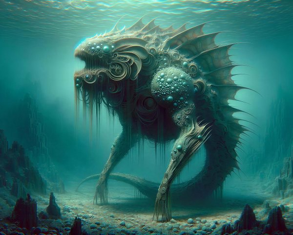 Giant Ancient Aquatic Creature in Abyssal Environment
