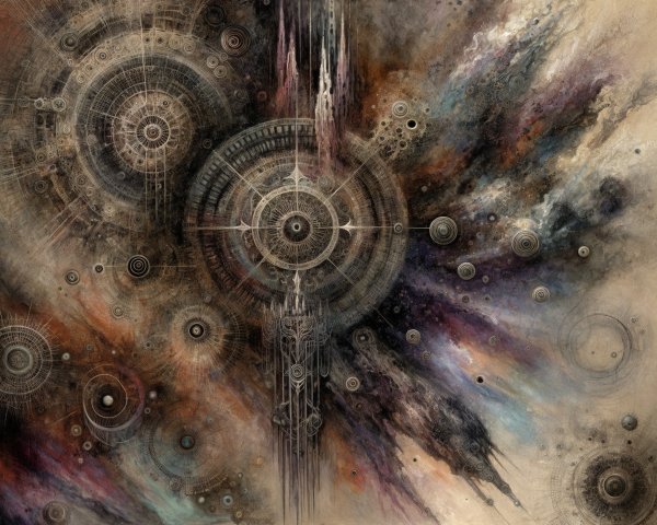 Cosmic Artwork with Swirling Colors and Patterns