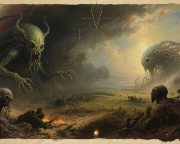 Dark Fantasy Battle Scene with Grotesque Creatures