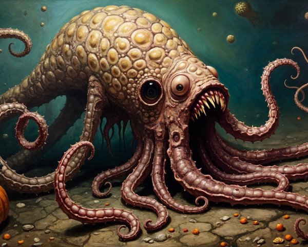Fantastical Octopus-like Creature with Pumpkin Detail
