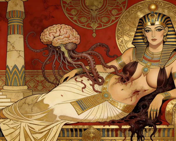 Egyptian Queen in Royal Room with Tentacled Brain