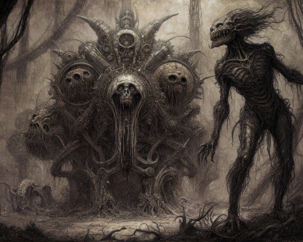 Eerie Landscape with Grotesque Structure and Shadows