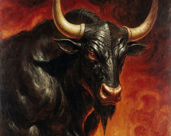 Dramatic Bull Depiction with Fiery Background Colors