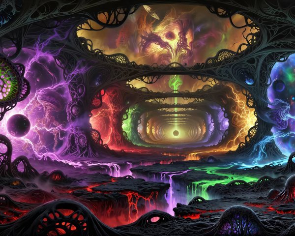 Vibrant Alien Landscape with Bioluminescent Cave