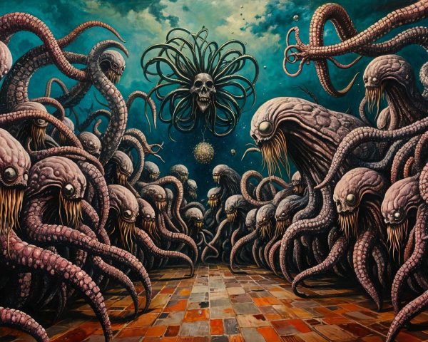 Surreal Scene with Grotesque Tentacled Creatures