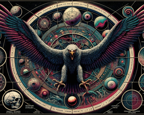 Majestic Eagle in Cosmic Background with Celestial Designs