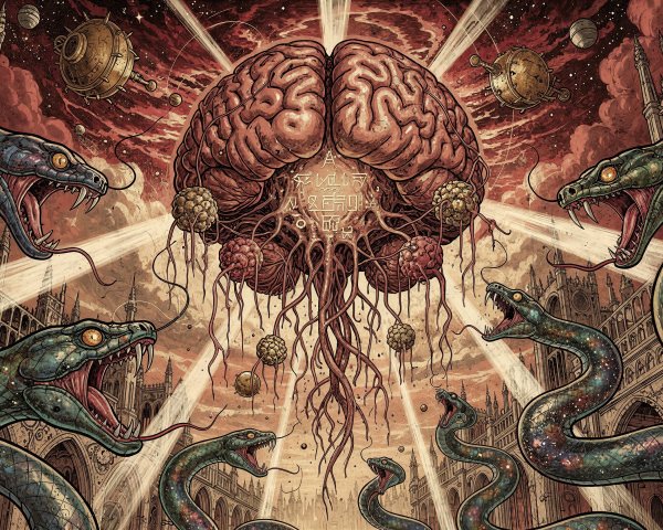 Surreal Digital Painting of a Brain with Serpents