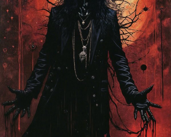 Mysterious figure against a blood-red moon backdrop