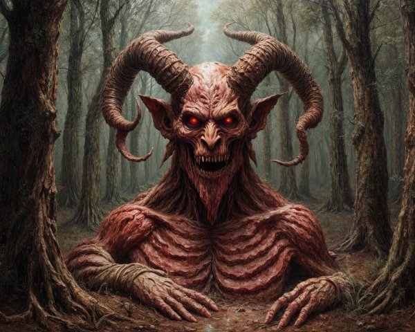 Monstrous Creature in a Haunting Forest Setting