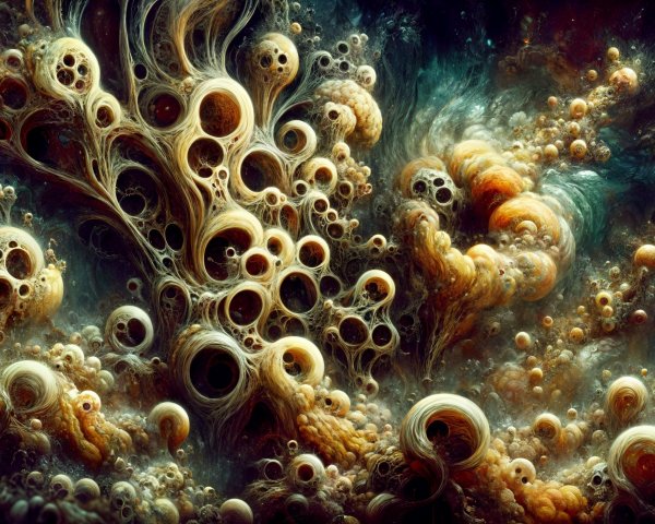 Abstract composition with swirls and spherical forms