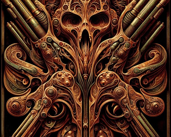 Intricate Gothic and Steampunk Skull Design with Firearms