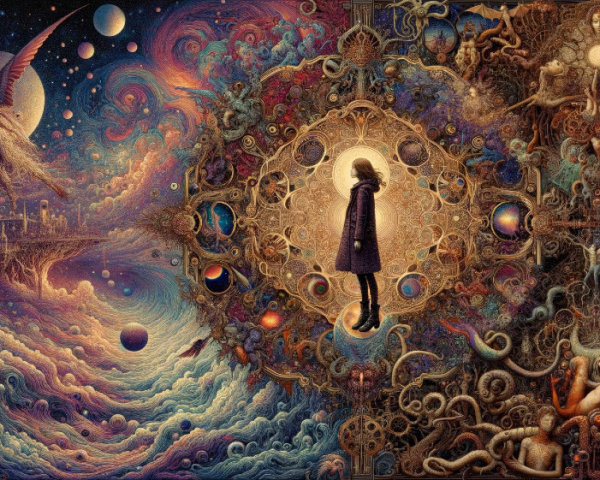 Surreal Cosmic Landscape with Luminous Portal and Patterns