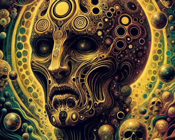 Psychedelic Human Skull with Swirling Patterns and Colors
