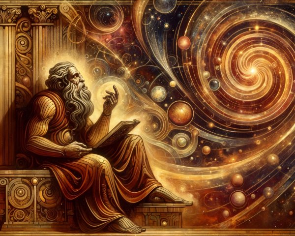 Ancient Sage Contemplating the Cosmos and Galaxies