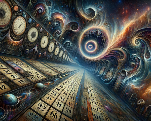 Surreal Cosmic Landscape with Clocks and Nebulae