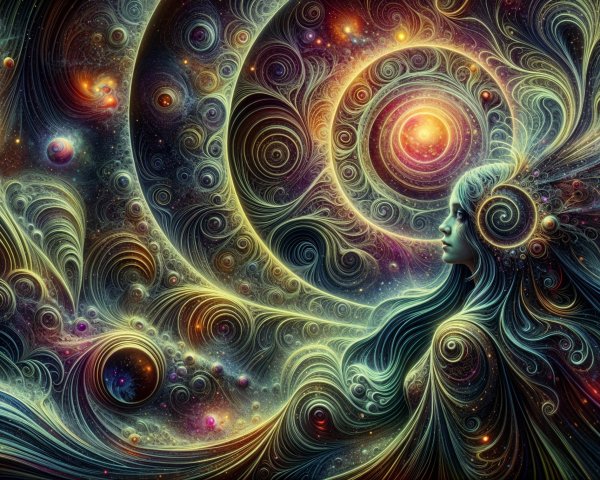 Cosmic Scene with Silhouette and Celestial Elements