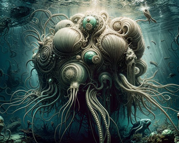 Surreal Underwater Scene with Bioluminescent Creature