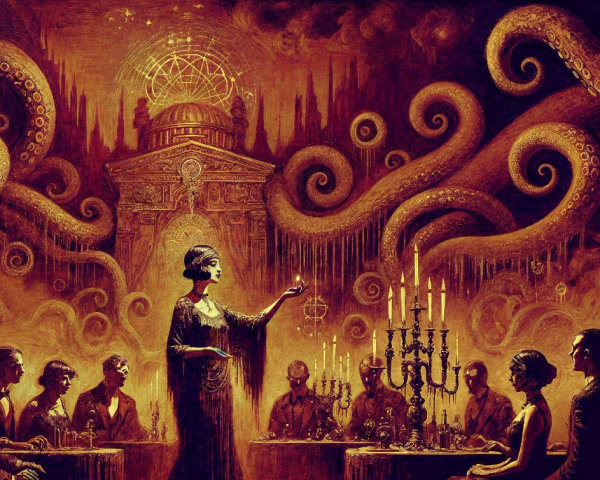 Mysterious Figure in Ornate Chamber with Intriguing Atmosphere