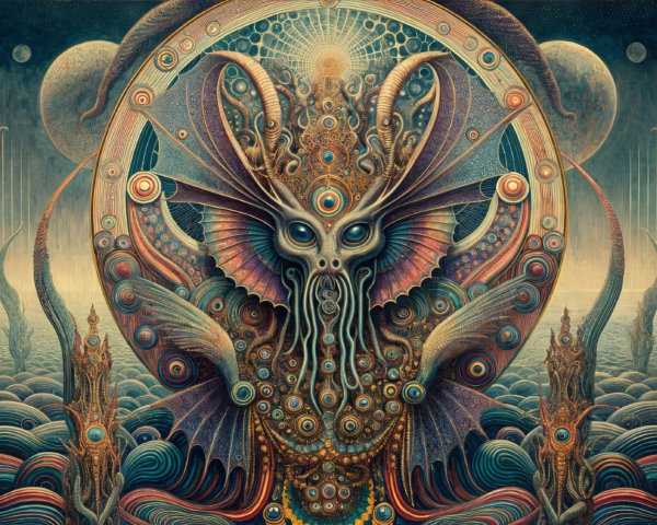 Surreal Artwork of Otherworldly Creature and Cosmic Elements