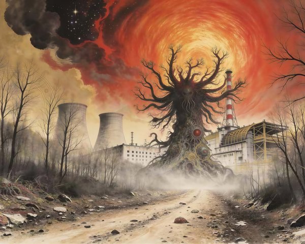Post-Apocalyptic Landscape with Nuclear Ruins and Horror