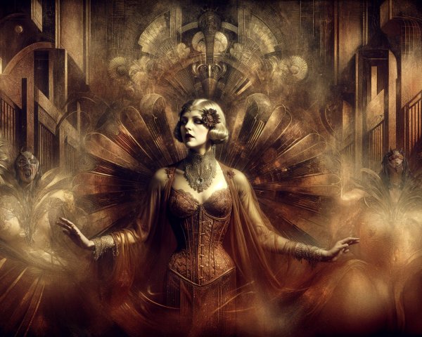 Glamorous Figure in Vintage Attire with Art Deco Elements