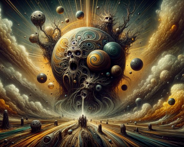 Surreal Cosmic Landscape with Planets and Structures