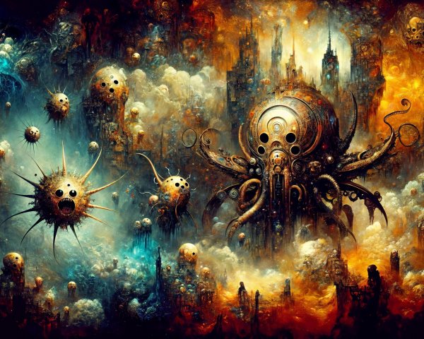 Surreal Cosmic Scene with Fantastical Creatures