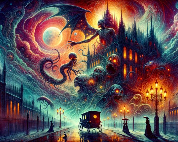 Haunted Street in Surreal Dark Fantasy Landscape