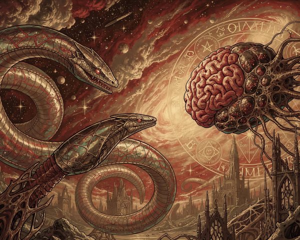 Hyper-realistic digital artwork of a dragon and creature