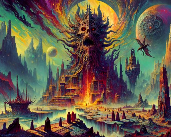 Colossal Creature in a Surreal Fantastical Landscape