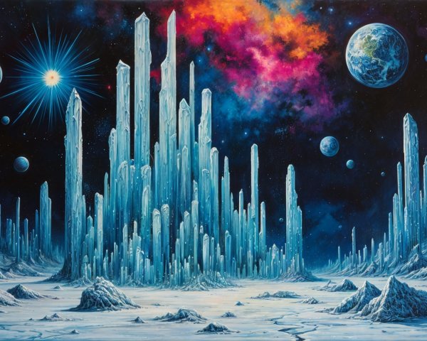 Alien Landscape with Crystal Formations and Nebulae