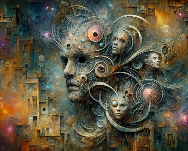 Surreal Composition of Faces and Mechanical Patterns