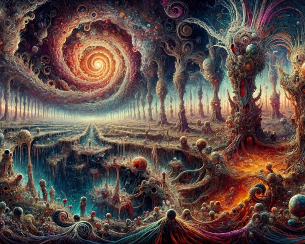 Cosmic Landscape with Swirling Galaxy and Colors