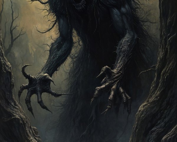Menacing Creature in Foggy Forest Setting