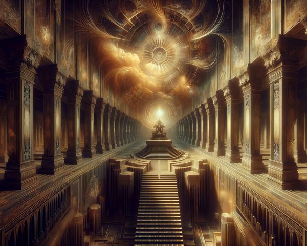 Ornate Hallway with Intricate Pillars and Ethereal Light