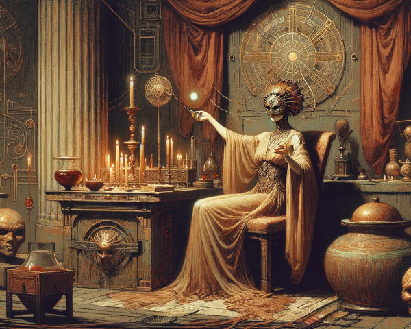 Ornate chamber with glowing orb and ancient artifacts